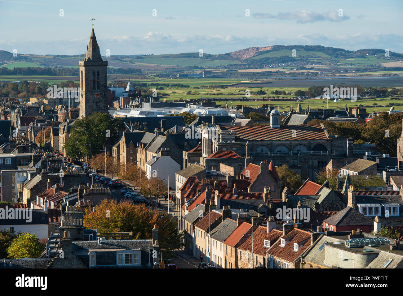 Blick auf St. Andrews aus St.'s Tower, St Andrews, Fife, Schottland. Stockfoto