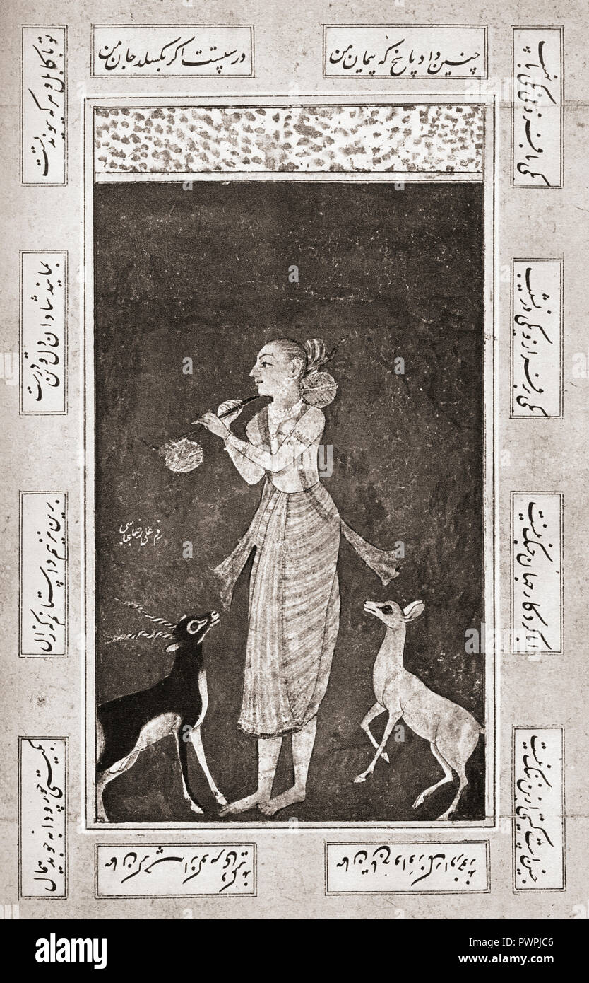 Szene aus der Geschichte" der Erinnerung an Shakuntala", die vom 4.-5. Jh. Sanskrit Kālidāsa wirter und Dichter. Hier die Prinzessin Shakuntala, Heldin von Kalidasa das größte Drama dargestellt. Nach einem 18. Jahrhundert Indo-Persian Miniatur. Stockfoto