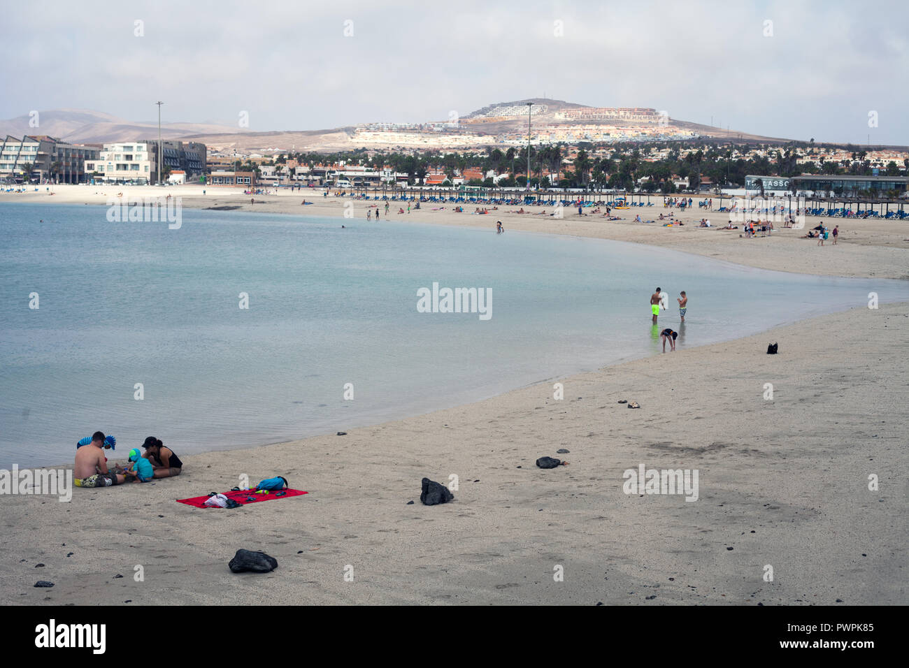 Sandstrand von Caleta de Fuste, Antigua, Fuerteventura, Kanarische Inseln, Spanien Stockfoto