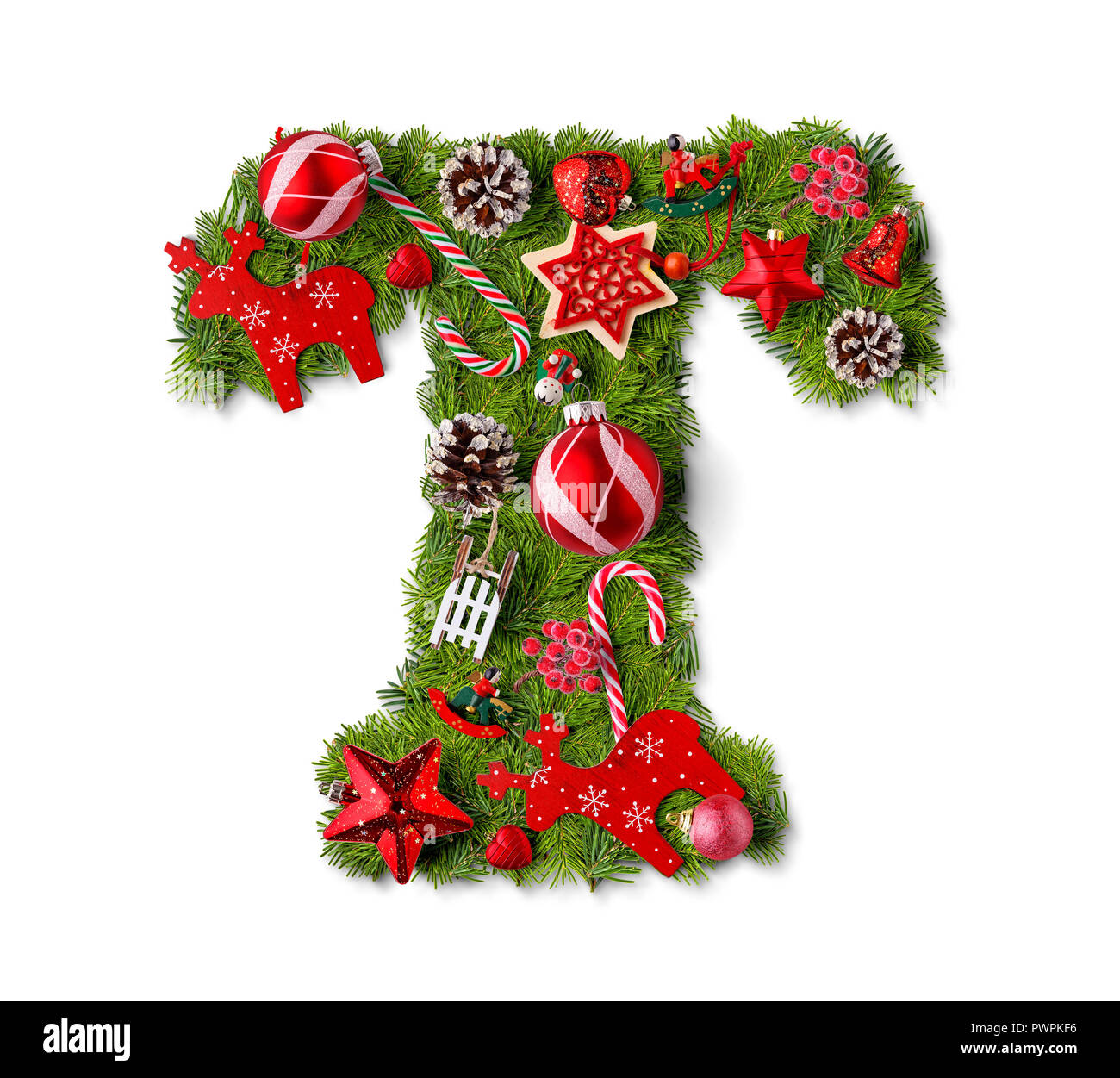 Weihnachten Buchstaben T isoliert auf weißem Stockfoto