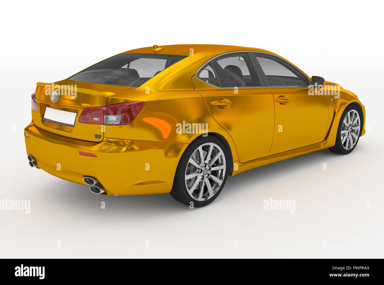 Auto isoliert auf weiß-goldenen, transparentem Glas - zurück - Ansicht von Rechts - 3D-Rendering Stockfoto