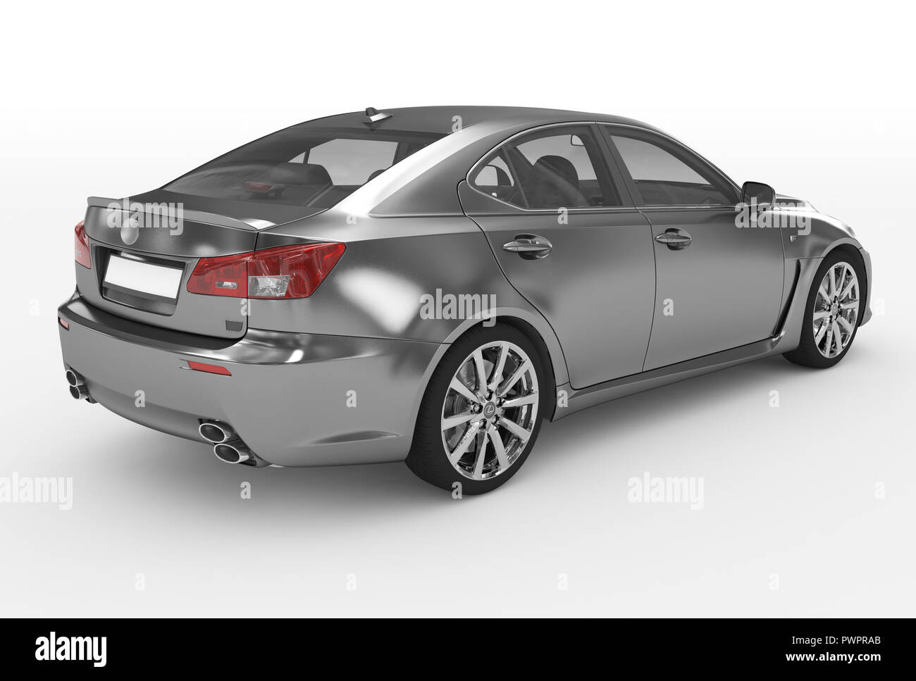 Auto isoliert auf Weiss - Metall, Glas - zurück - Ansicht von Rechts - 3D-Rendering Stockfoto