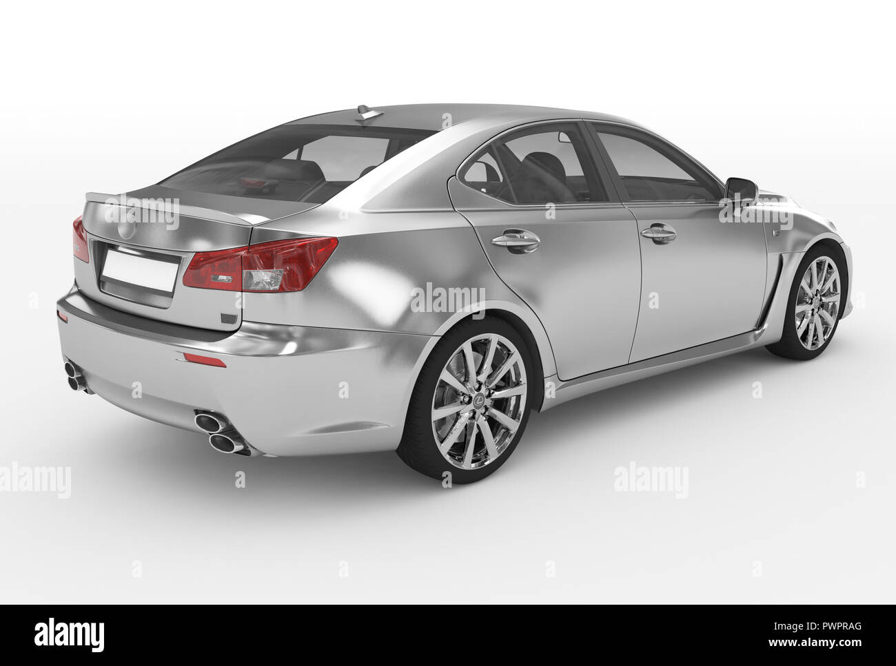 Auto isoliert auf weiss-silber, transparentem Glas - zurück - Ansicht von Rechts - 3D-Rendering Stockfoto