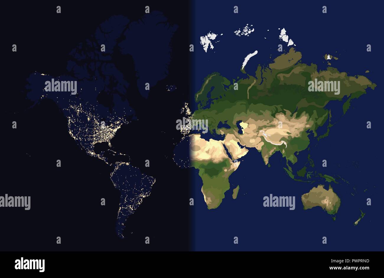 Tag im Osten, im Westen, Weltkarte Vektor-illustration Vorlage für Ihr Design Stock Vektor