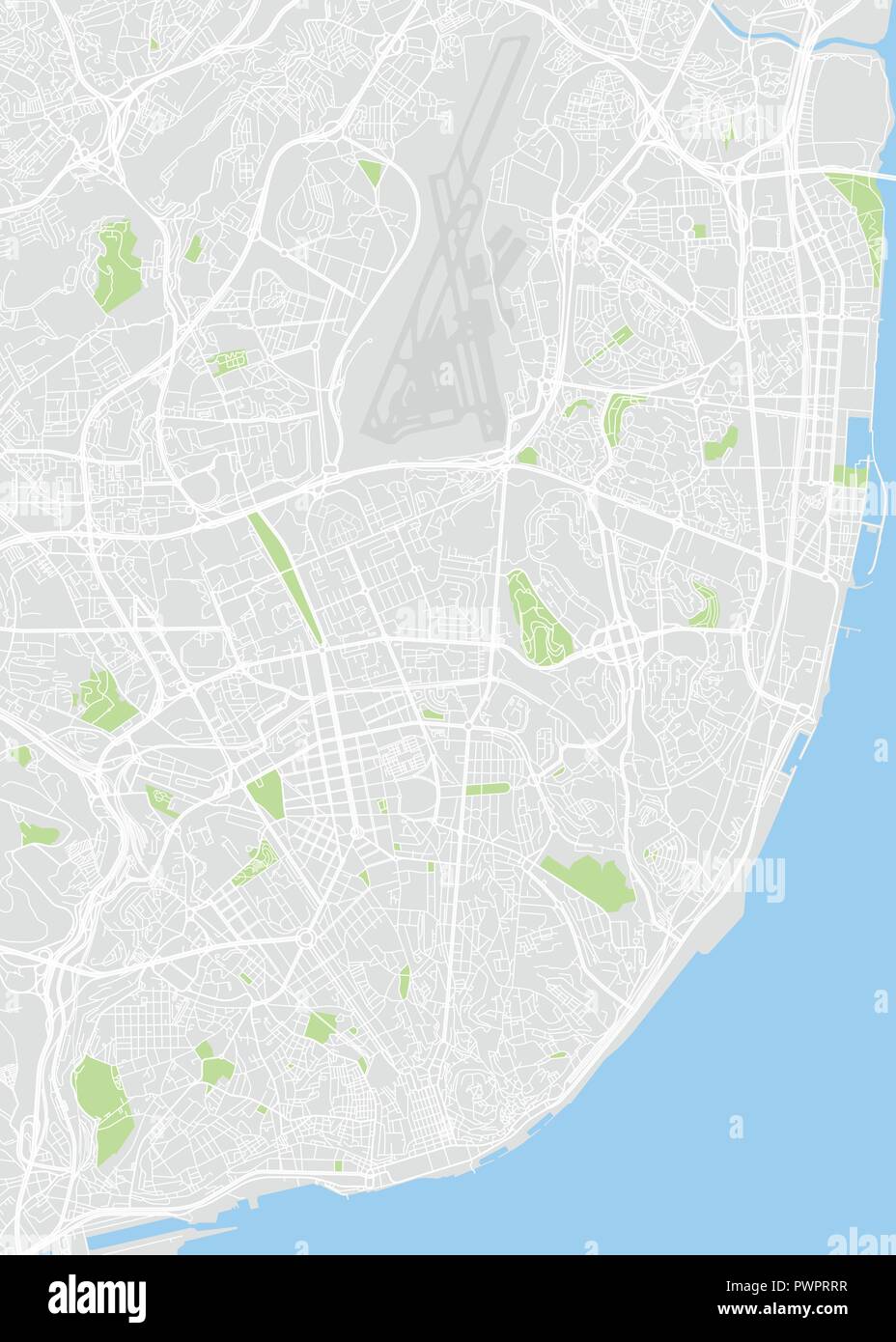 Lissabon farbige Vektorkarte detaillierten Plan der Stadt, Flüsse und Straßen Stock Vektor