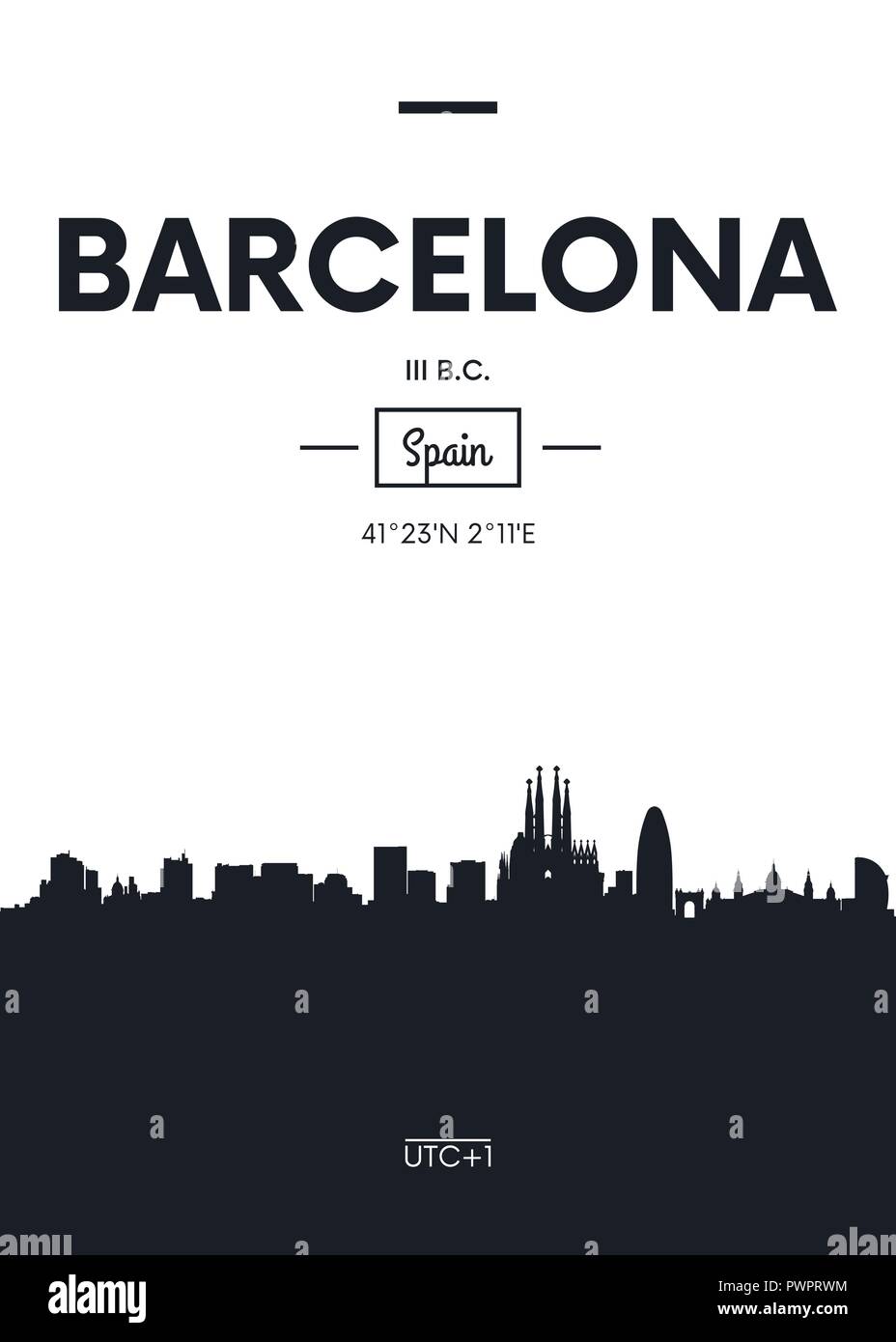 Poster Skyline der Stadt Barcelona, Flacher Stil Vector Illustration Innenarchitektur design Stock Vektor