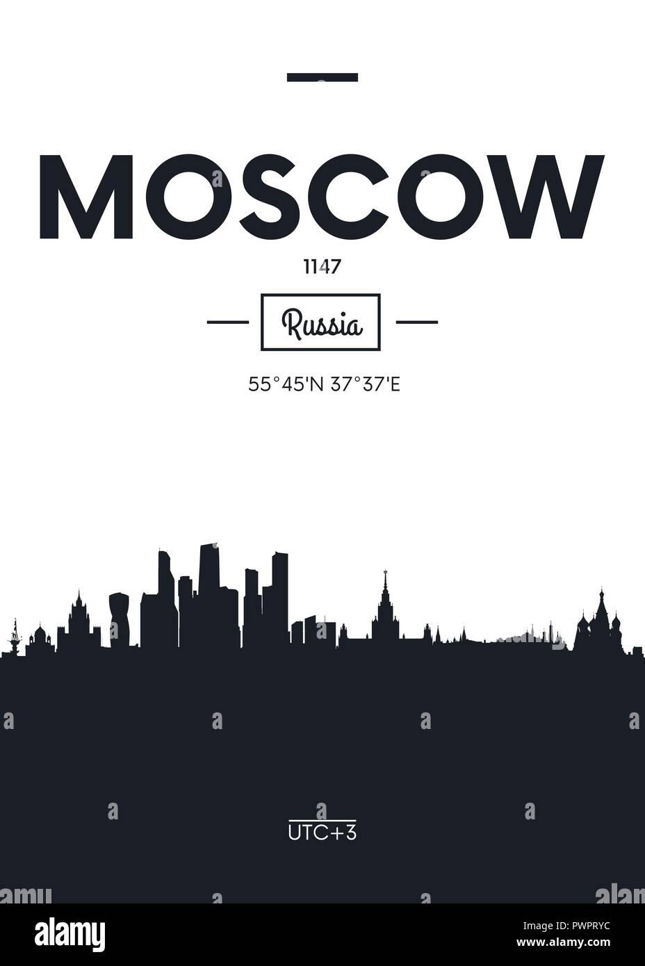 Poster Skyline der Stadt Moskau, Flacher Stil Vector Illustration Innenarchitektur design Stock Vektor