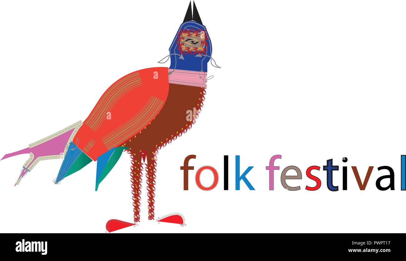 Folk Festival/Logo template/bunter Vogel patchwork Stock Vektor