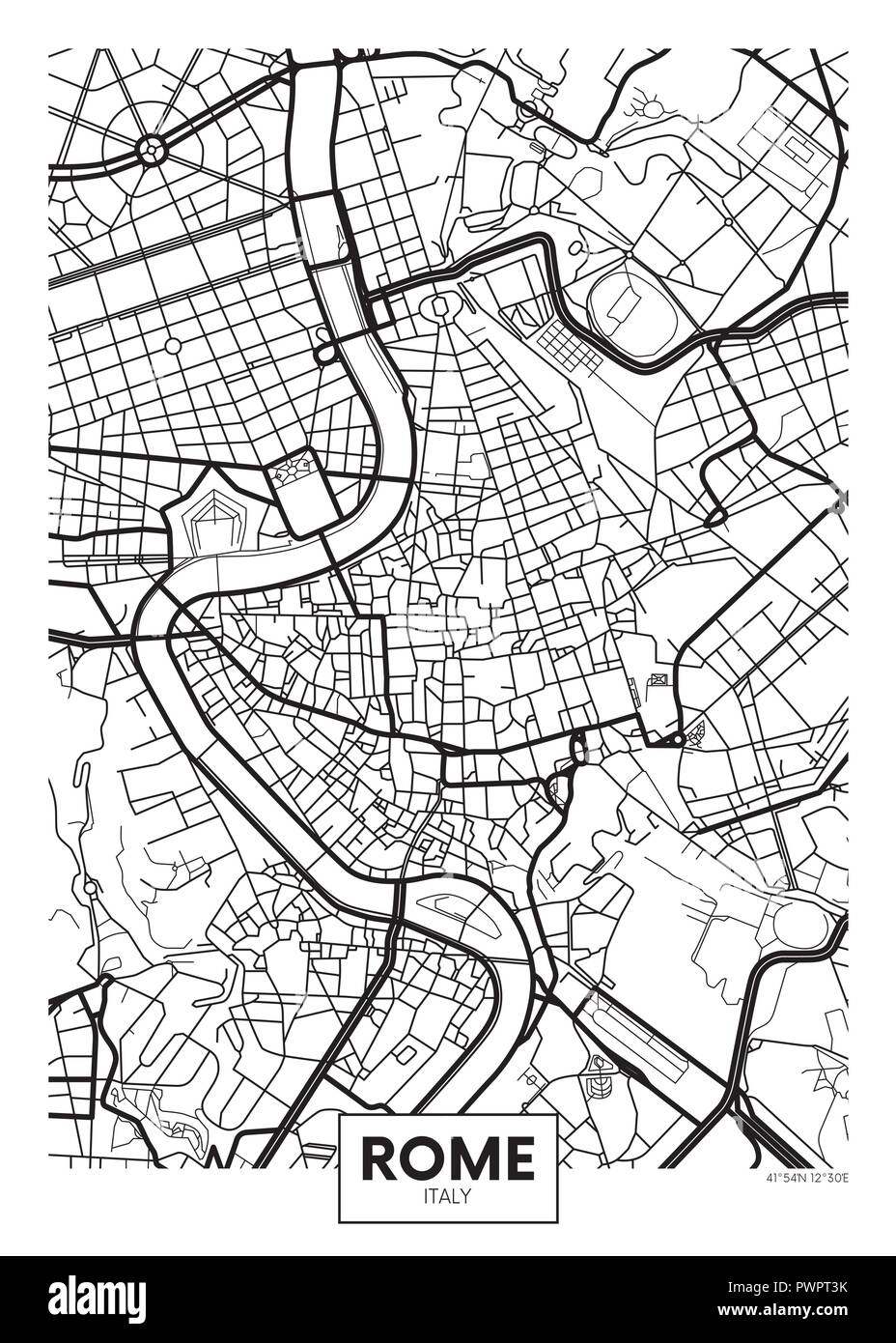 Vektor poster Karte Stadt Rom detaillierten Plan der Stadt, Flüsse und Straßen Stock Vektor
