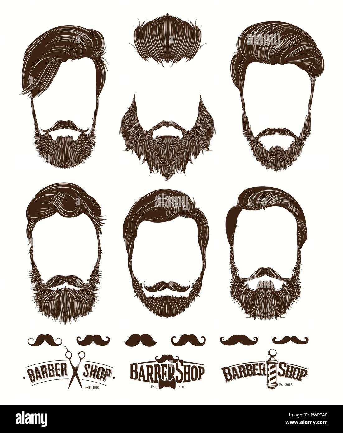 Frisur und Bart hipster Mode, Barbershop Embleme set Vektorgrafiken Vorlage für Ihr Design Stock Vektor