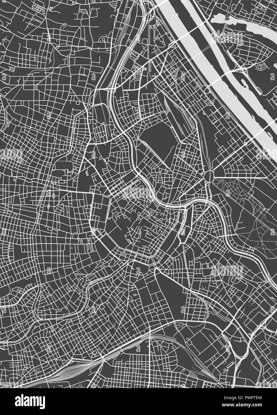 Vienna City Plan, detaillierte Vektorkarte detaillierten Plan der Stadt, Flüsse und Straßen Stock Vektor