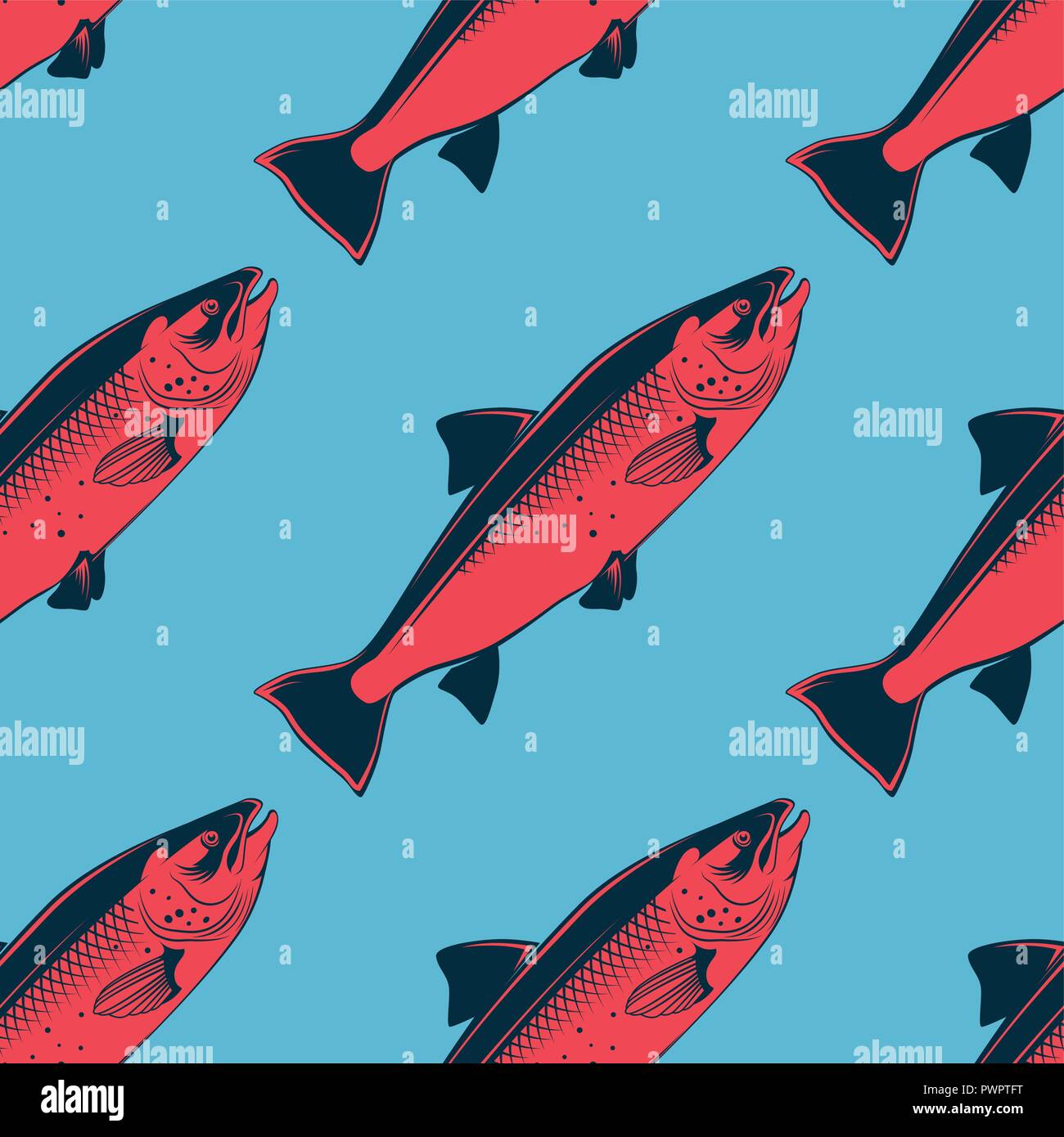 Meeresfrüchte nahtlose Muster mit rosa Lachs, Vector Illustration Vorlage für Ihr Design Stock Vektor