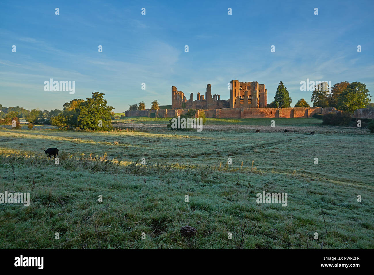 Schloss Kenilworth, Warwickshire Anfang Herbst morgen Landschaft Szene Stockfoto