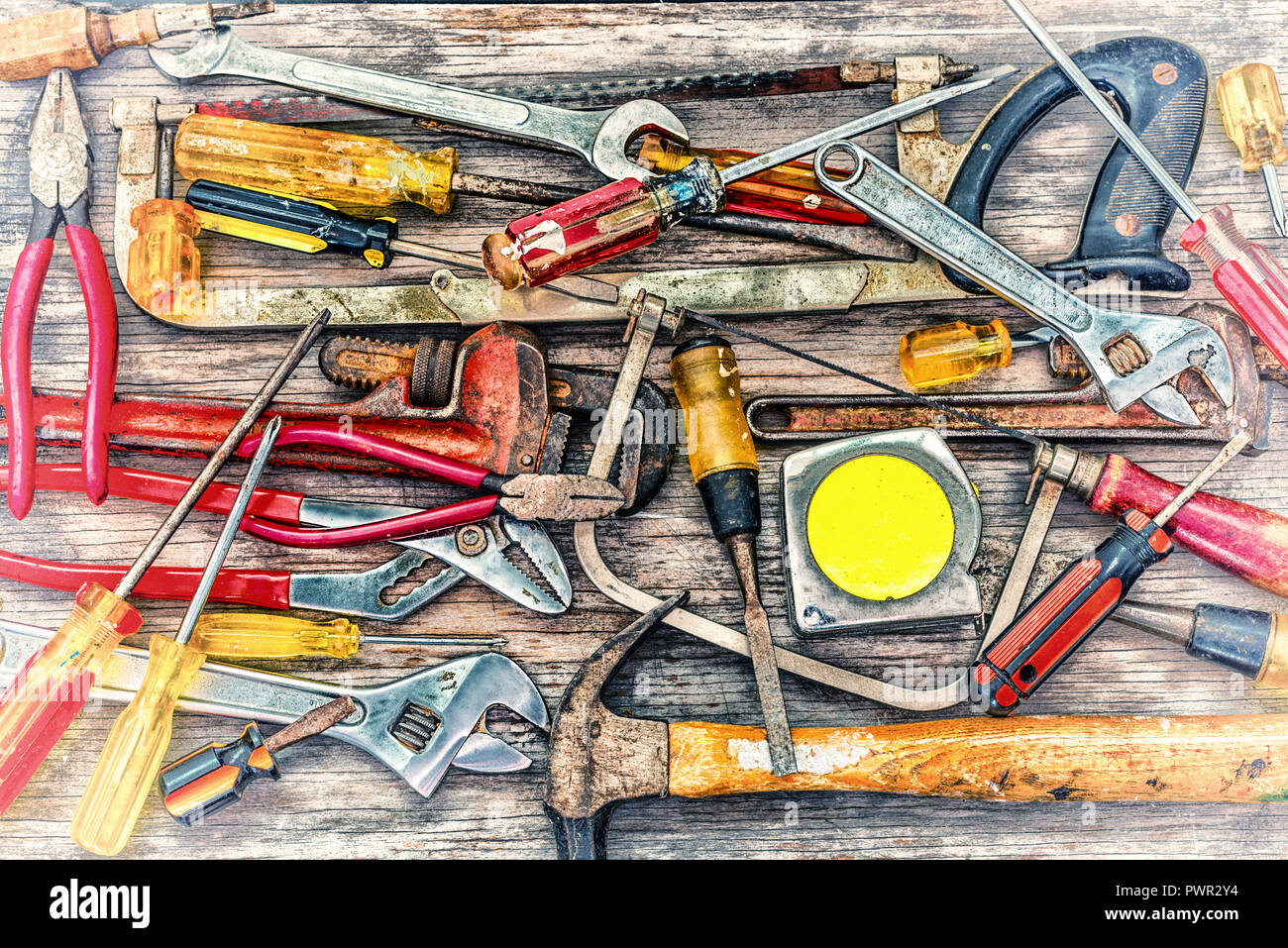 Sammlung von Zimmerei tools. Stockfoto