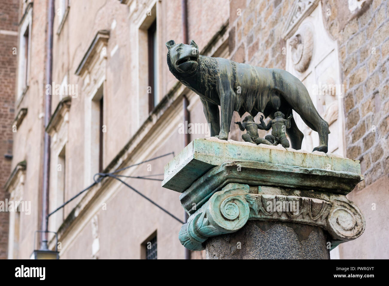 Statue des Kapitolinischen wolf Fütterung Romulus und Remus in Rom Stockfoto