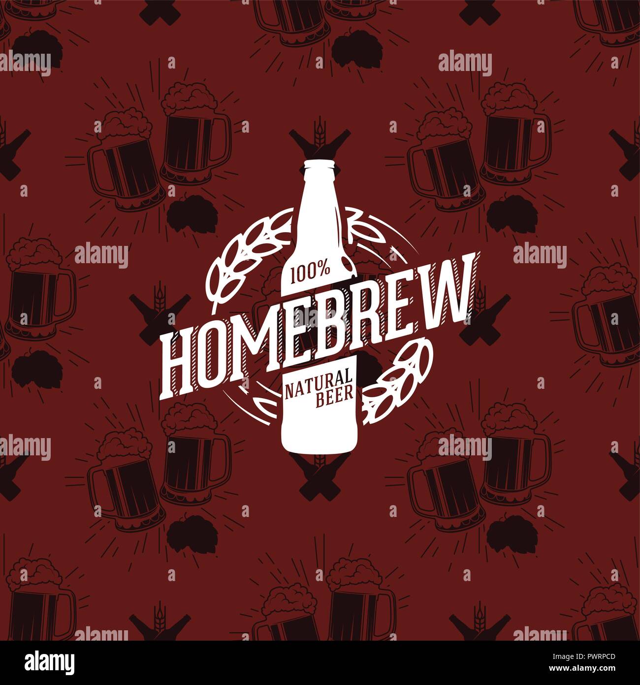 Homebrew Logo auf nahtlose Muster klirren Gläser Bier, Vector Illustration Vorlage für Ihr Logo Design Stock Vektor