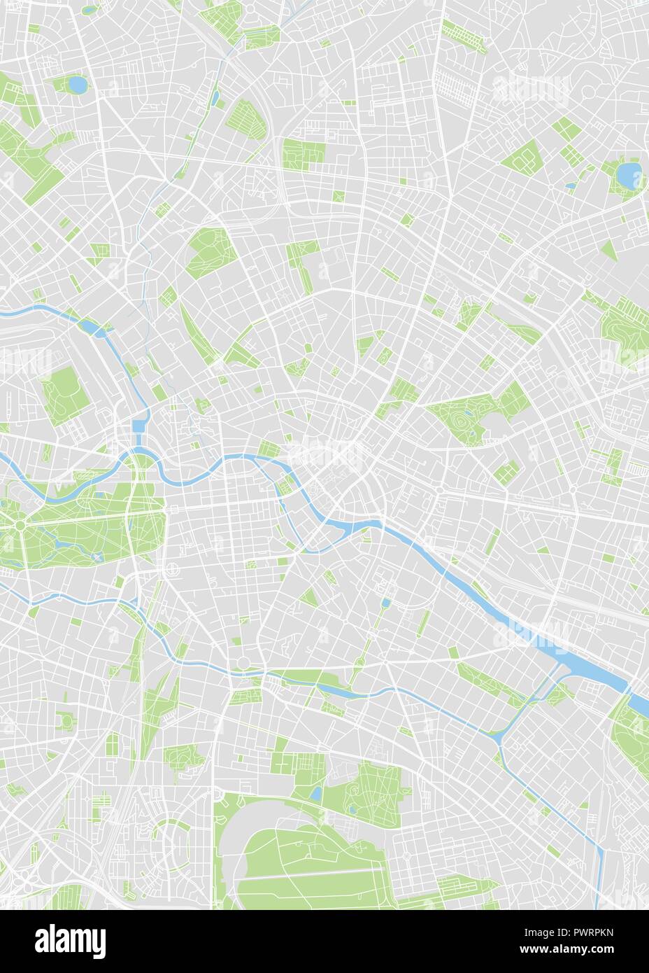 Berlin farbige Vektorkarte detaillierten Plan der Stadt, Flüsse und Straßen Stock Vektor