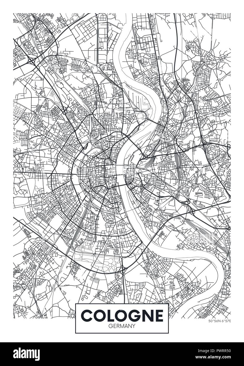 Detaillierte Vektor poster Stadtplan Köln detaillierten Plan der Stadt ...