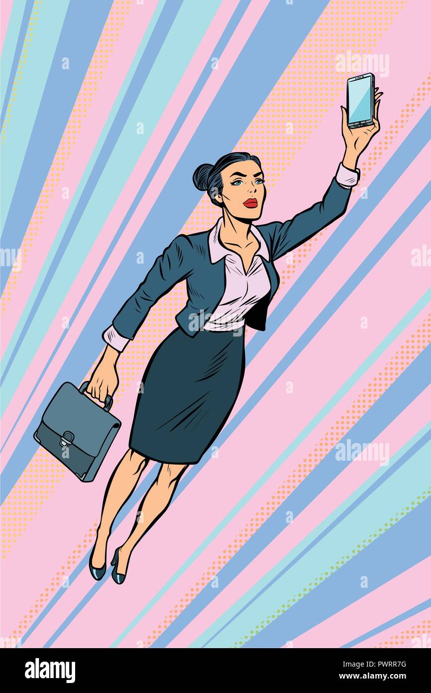 Frau Geschäftsfrau, Superheld fliegen Stock Vektor