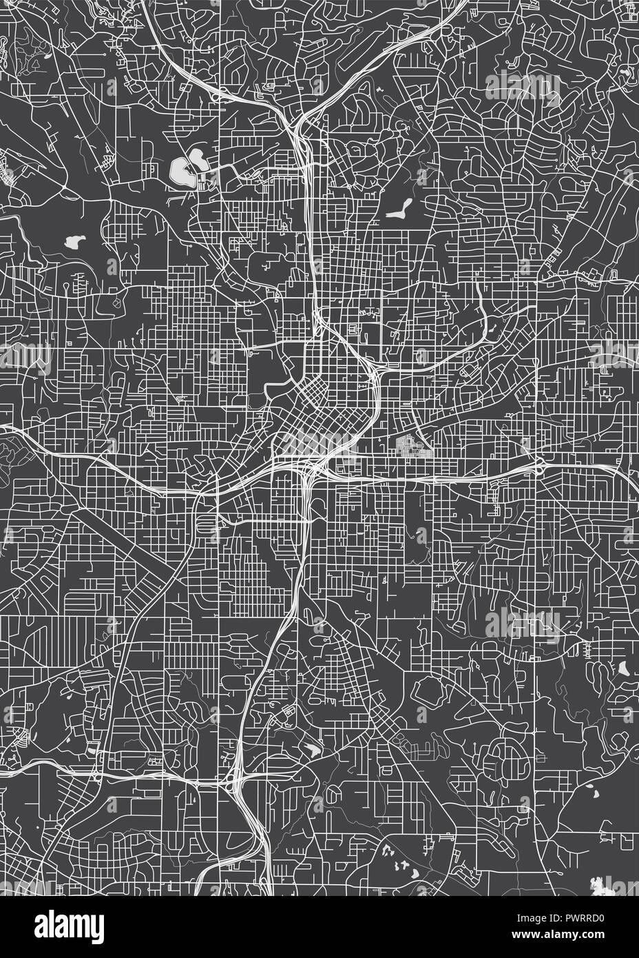 Stadtplan Atlanta, monochrome detaillierten Plan, Vector Illustration detaillierten Plan der Stadt, Flüsse und Straßen Stock Vektor