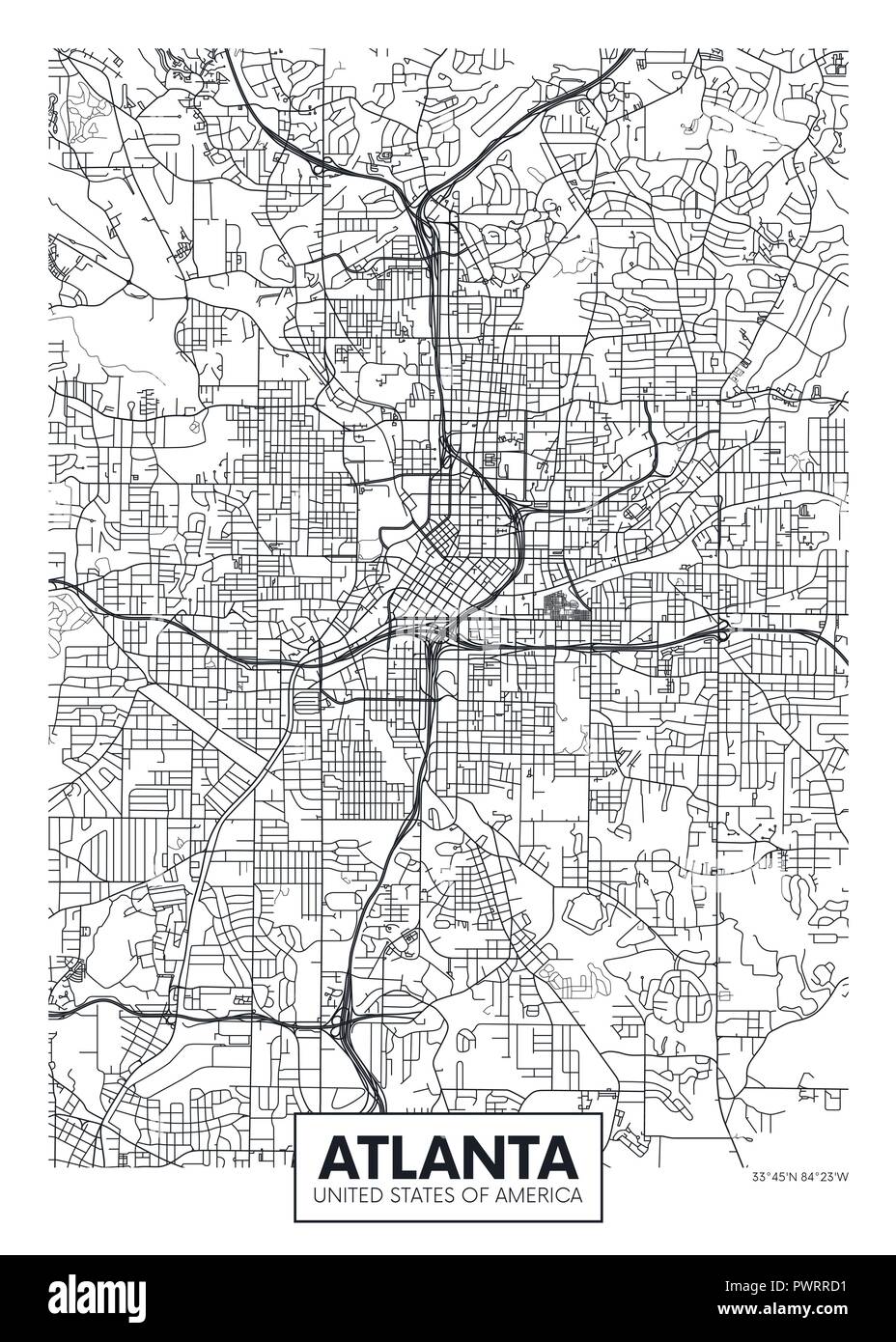 Stadtplan Atlanta, Reise vektor Plakatgestaltung detaillierten Plan der Stadt, Flüsse und Straßen Stock Vektor