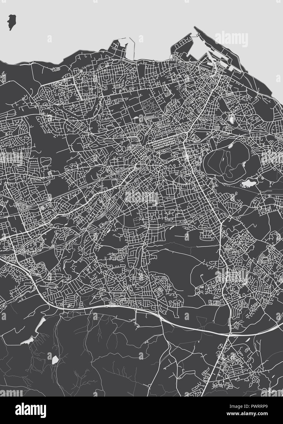Monochrome detaillierten Plan Stadt Edinburgh detaillierten Plan der Stadt, Flüsse und Straßen Stock Vektor
