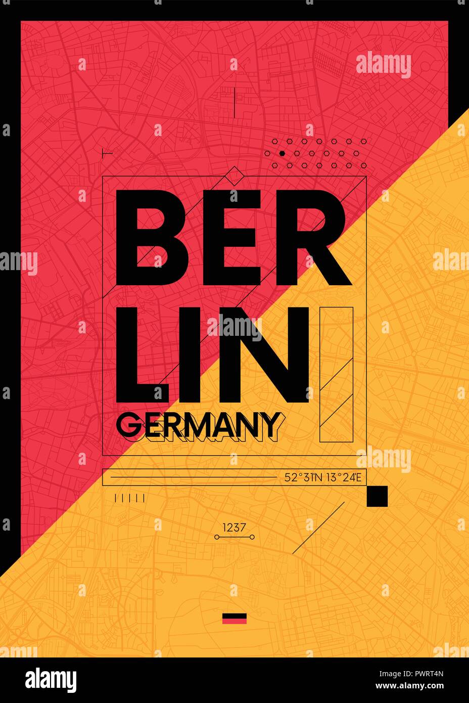 Typografie Grafik Farbe Plakat mit der Karte von Berlin, Vektor ...