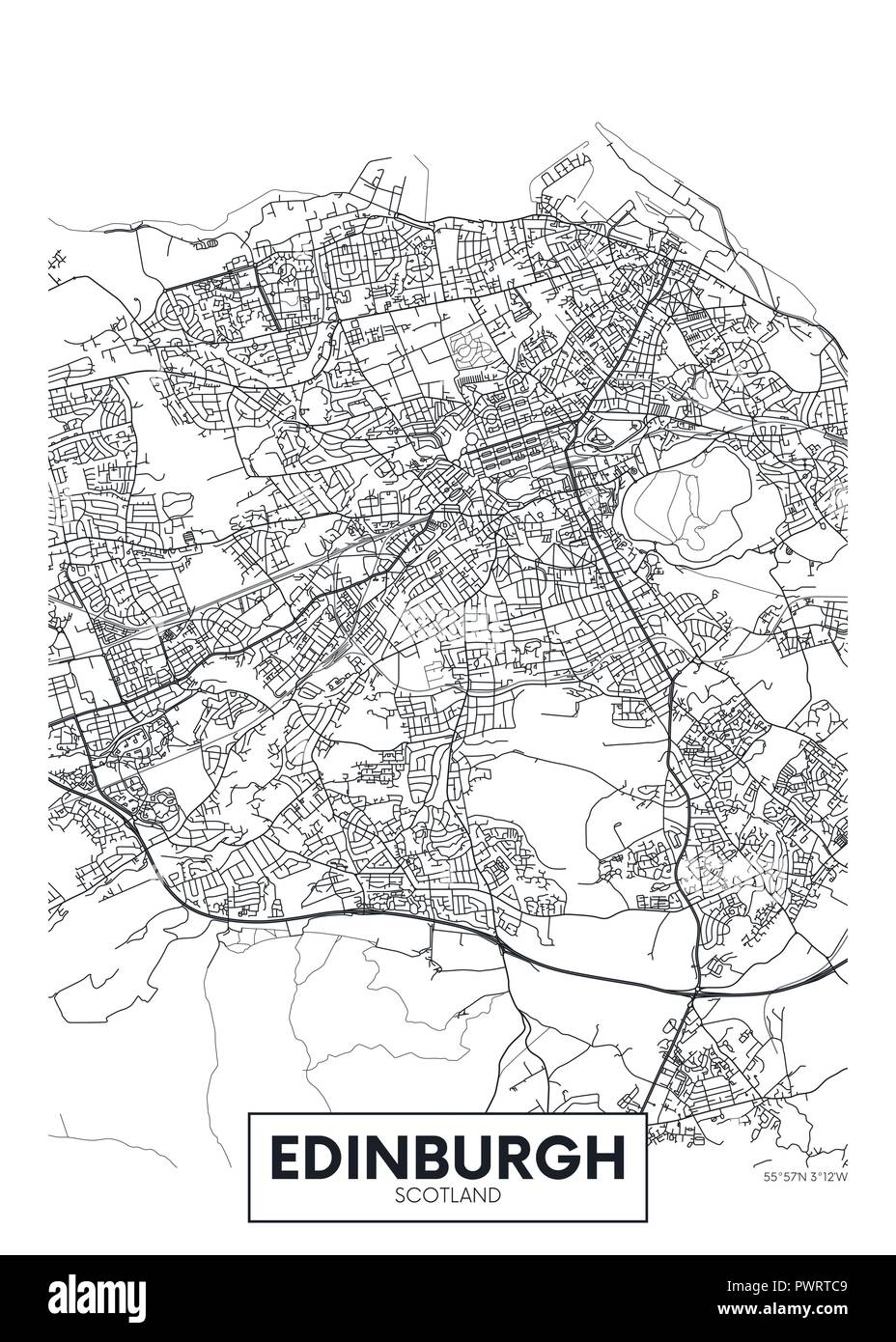 Vektor poster Stadtplan Edinburgh detaillierten Plan der Stadt, Flüsse und Straßen Stock Vektor
