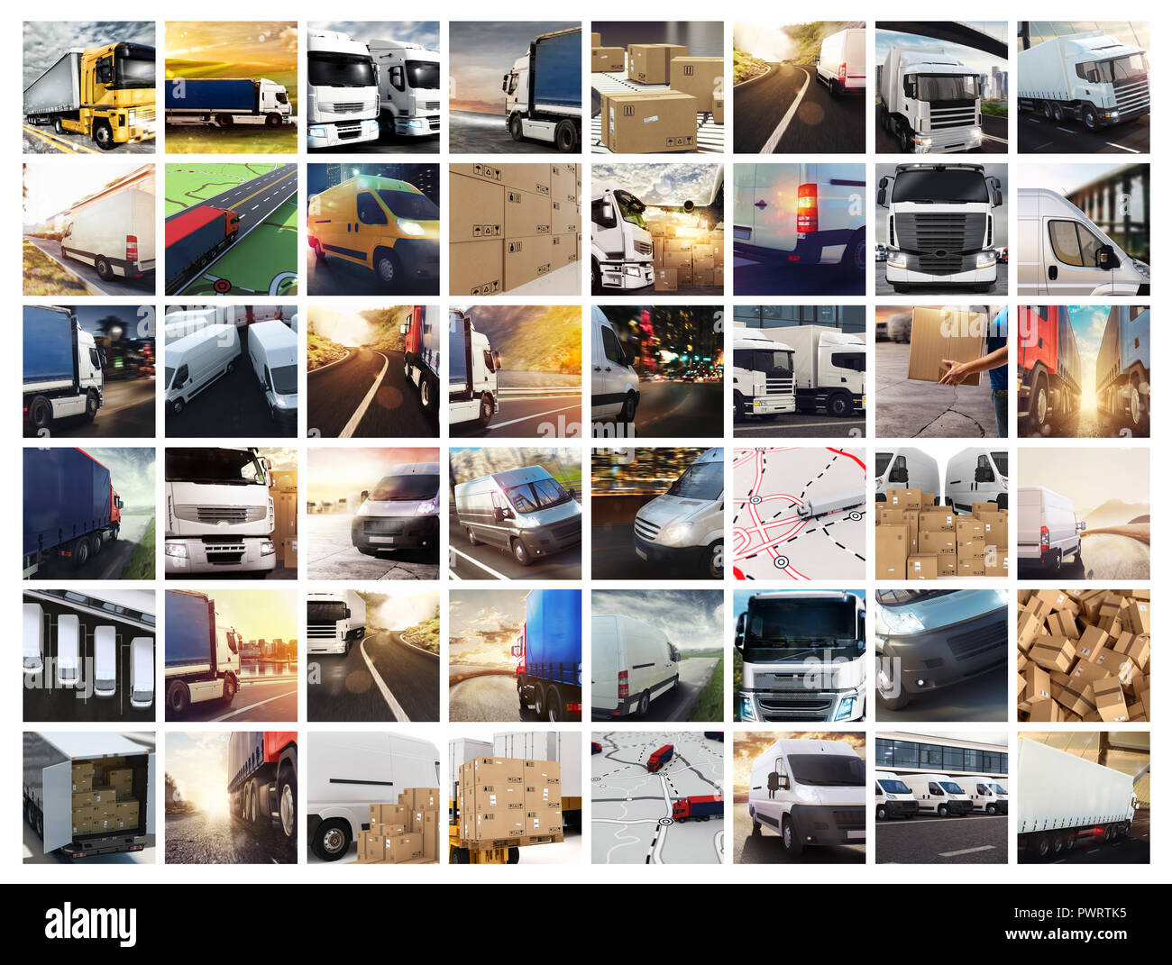 Collage Komposition mit Transporter und Lastwagen. Konzept der Transport und Logistik Stockfoto
