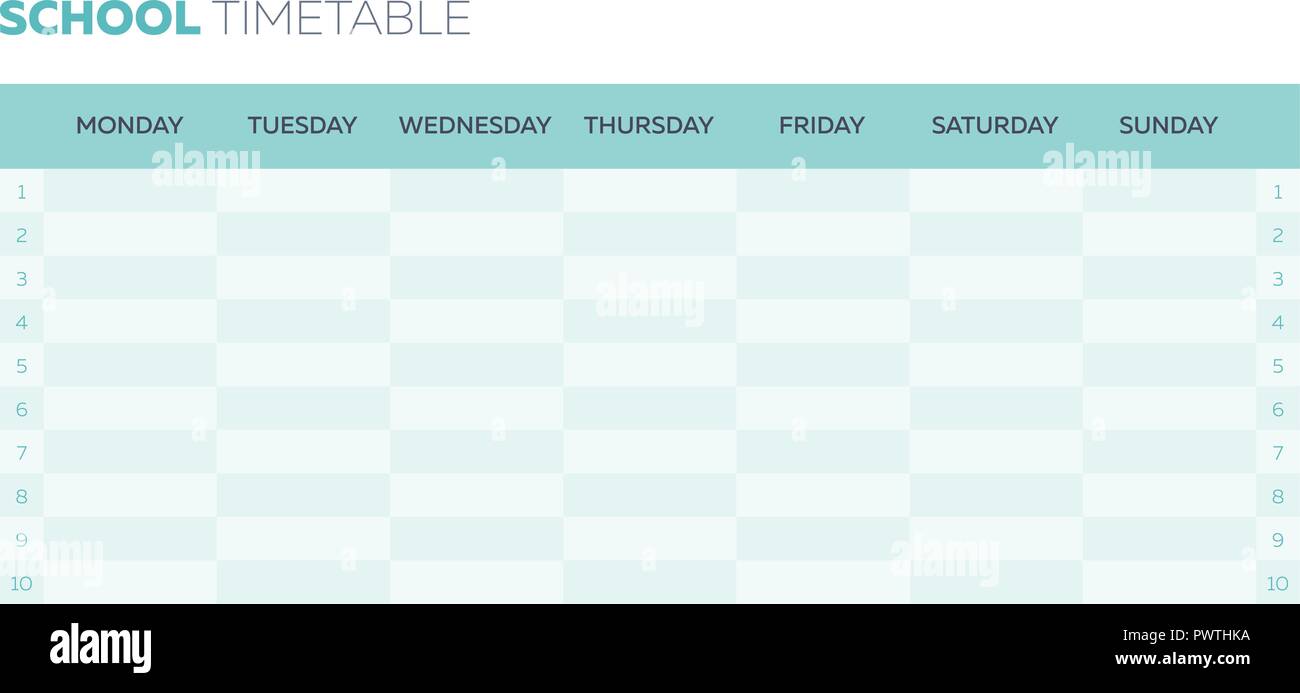 Schule Zeitplan vektor Planner für eine Woche Stock Vektor