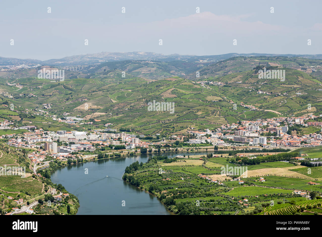 Muster der Weinberge entlang des Flusses Douro im Alto Douro Port Wine Region von Portugal im Sommer den Blick auf den Bereich der Peso Da Regua Stockfoto