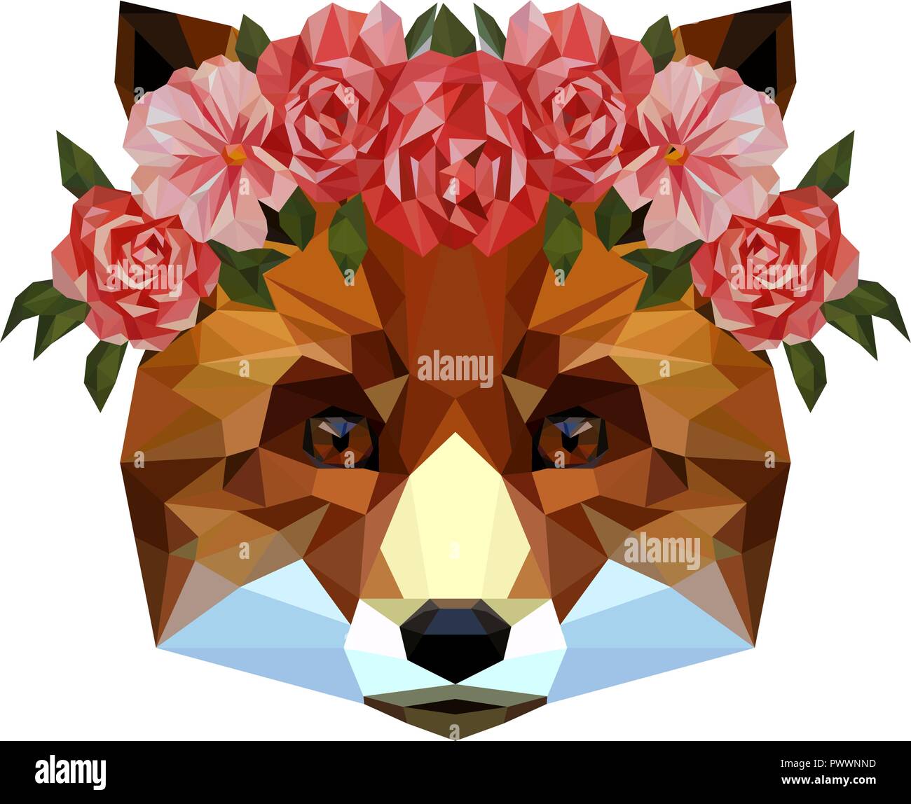 Fox Porträt mit Blumen polygon Stil Vektor Stock Vektor