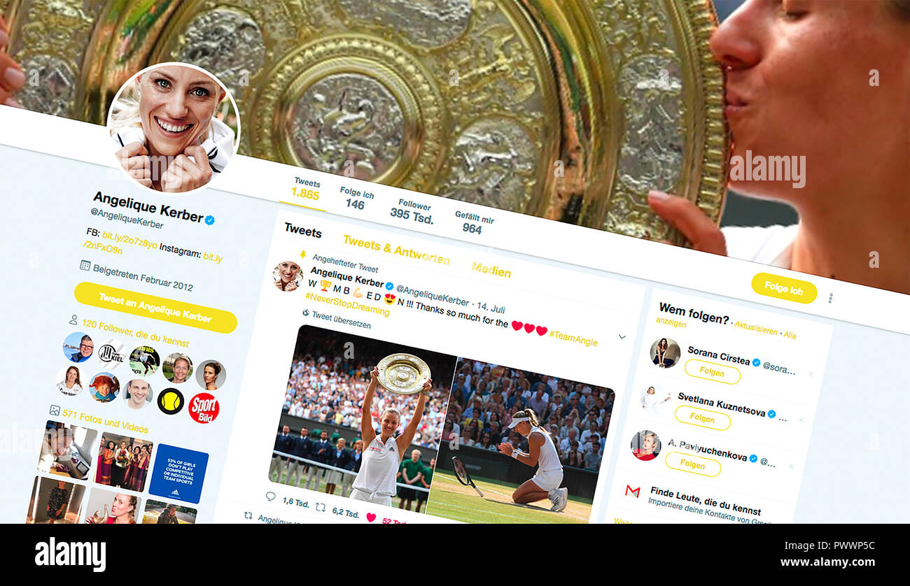 Offic Twitter Account des Deutschen tennis player Angelique Kerber Stockfoto