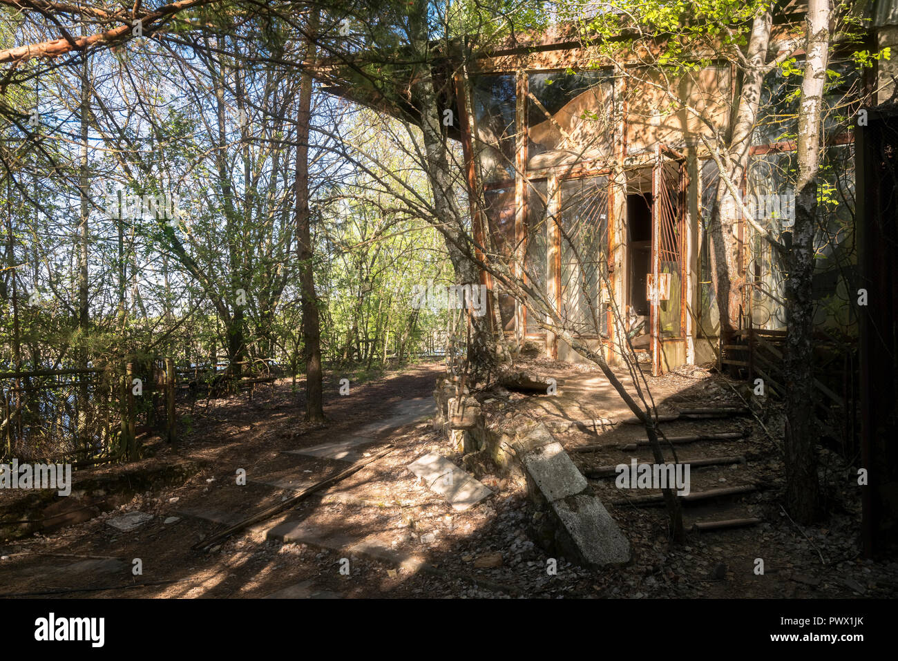 Außenansicht des verlassenen Hafen in Tschernobyl, Ukraine. Stockfoto