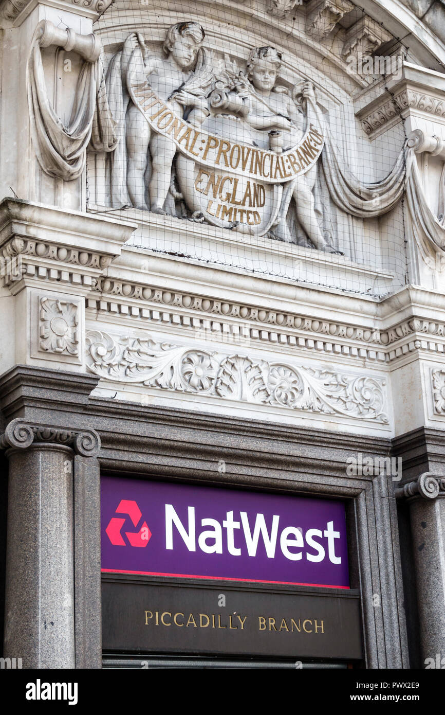 London England, Großbritannien, West End Piccadilly Circus, St. James's, NatWest, National Westminster Bank, ehemalige National Provincial Bank of England, Geschäftsbank Stockfoto