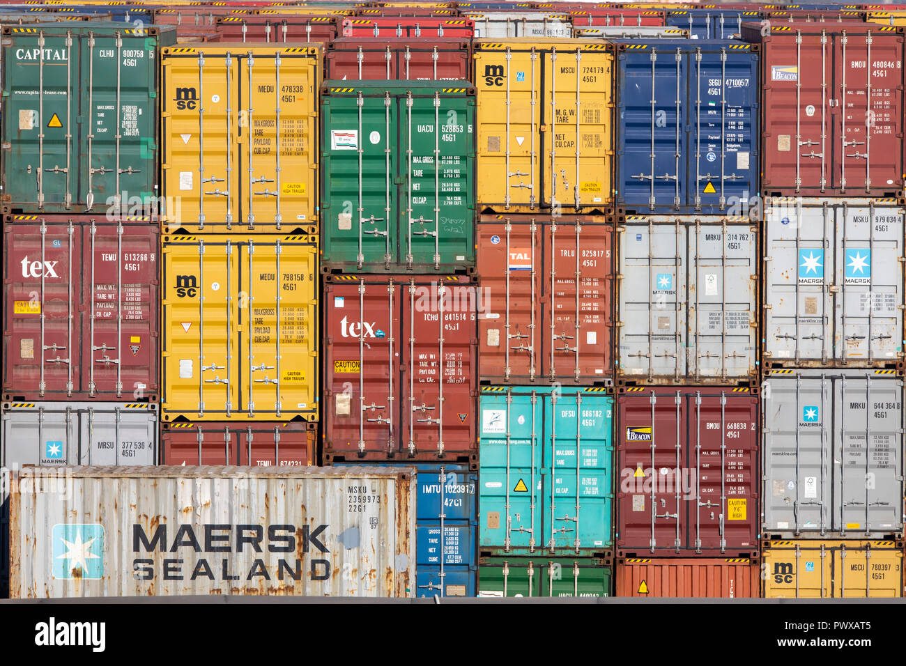 Container Terminal im Rhein-Neckar-Hafen Mannheim, flächenmäßig das größte Land in Deutschland port, container Umschlag von Fluss-, Schienen eine Stockfoto