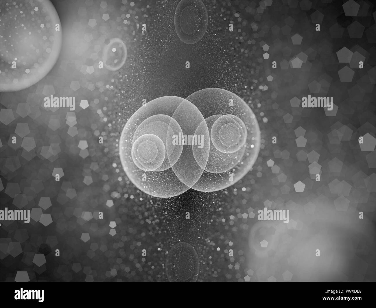 Leuchtende Zelle Mitose fraktal, computer-generierte Zusammenfassung Hintergrund, Schwarze und Weiße, 3D-Rendering Stockfoto