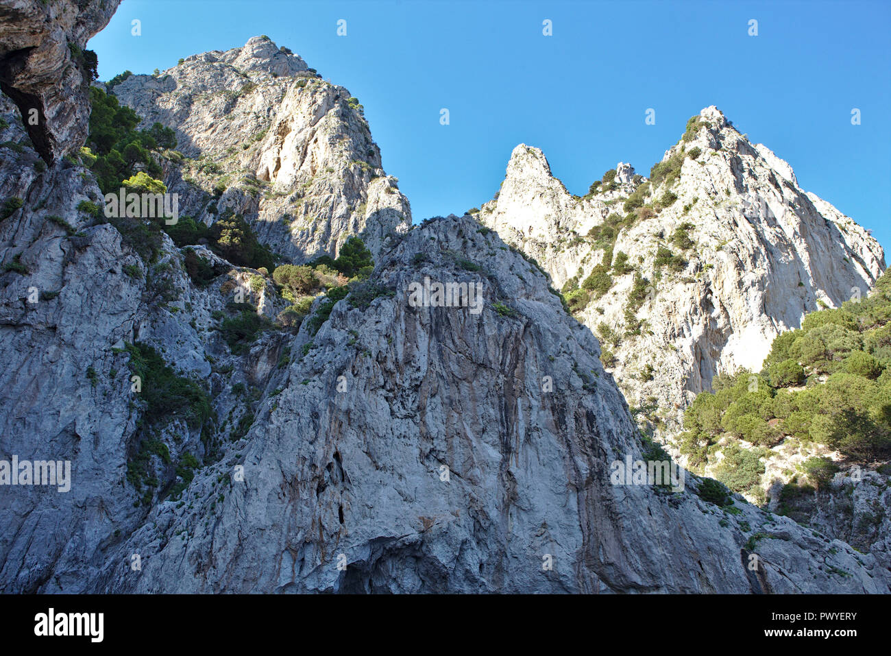 Zerklüftete Felsformationen auf Capri Stockfoto