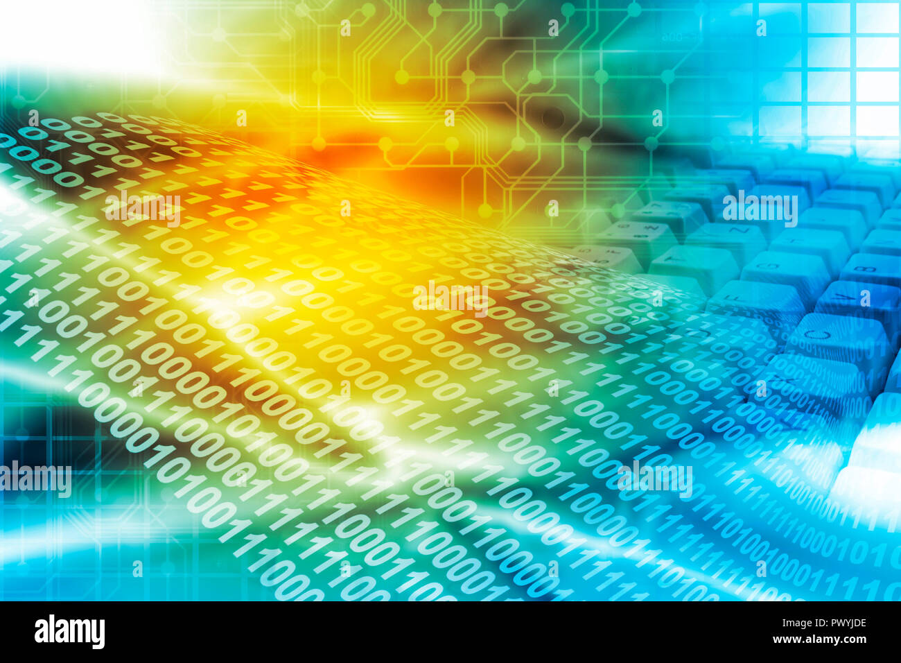 Zusammenfassung Hintergrund mit binären Ziffern und Computer Tastatur Stockfoto