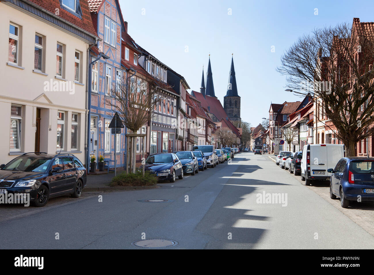 Fachwerkhäuser, Duderstadt, Niedersachsen, Deutschland, Europa Stockfoto