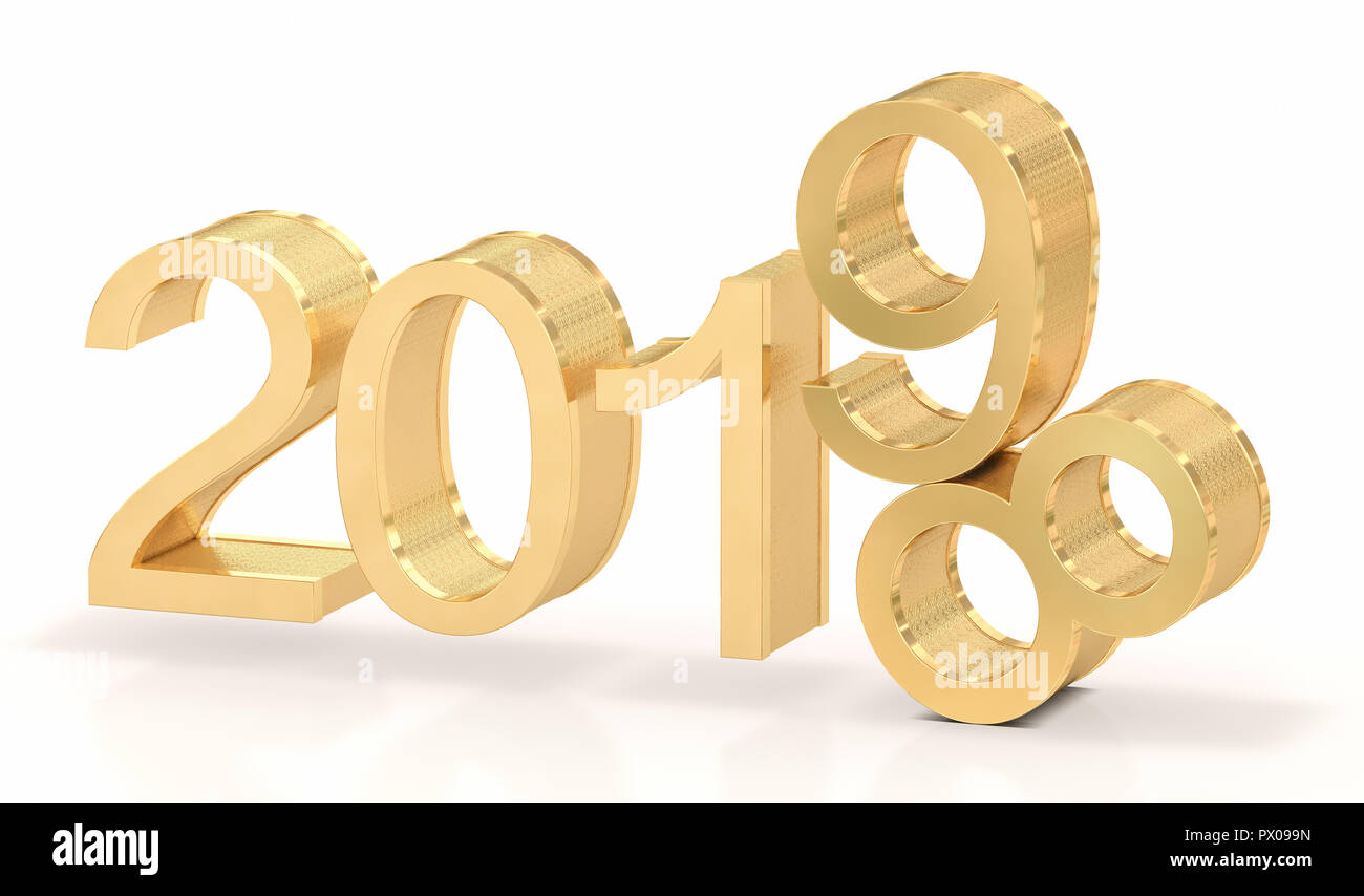 3D Golden 2019. 2018-2019 Wandel stellt das neue Jahr 2019. Stockfoto