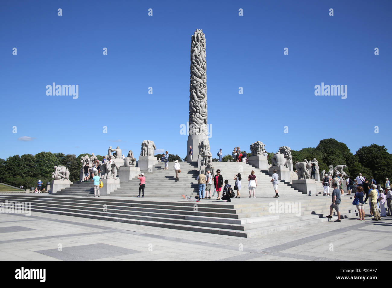 Der Monolith (monolitten). Vigeland Skulpturenpark, Fragner Park, Oslo, Norwegen. Stockfoto