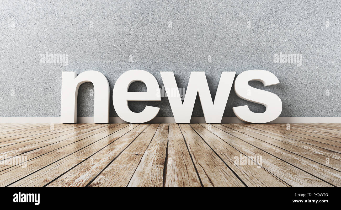 News Word auf einem Holzboden, 3D-Rendering illustration Stockfoto