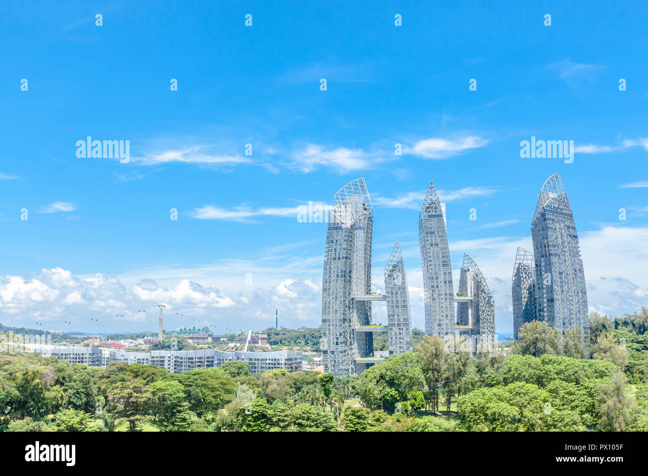 Reflexionen an der Keppel Bay, Singapur Stockfoto