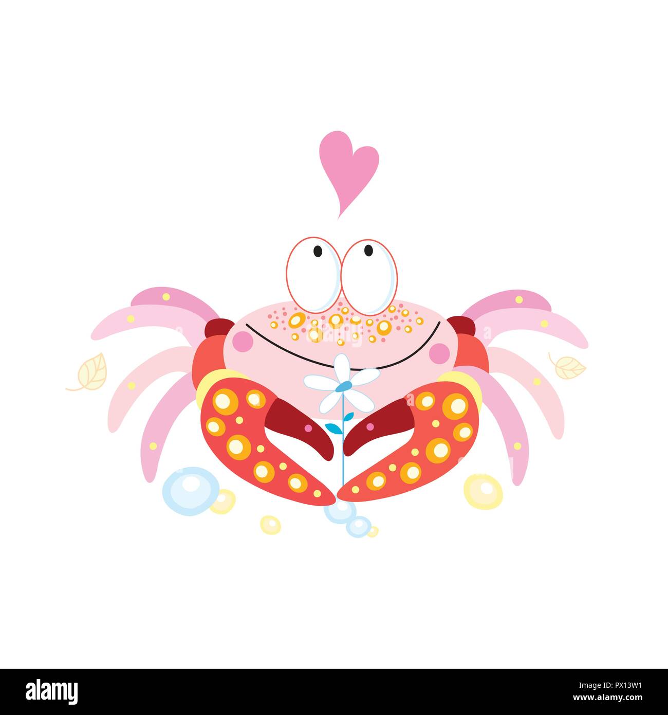 Vektor Wunder enamored lustig Krabbe mit einem Herz auf weißem Hintergrund Stock Vektor