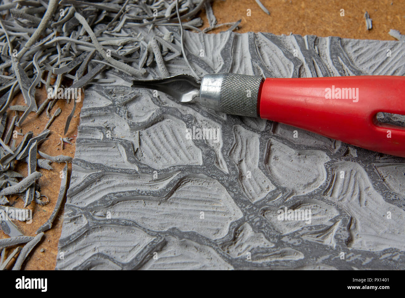 Mit lino Lino Cut Fräser und Reste von es Stockfoto