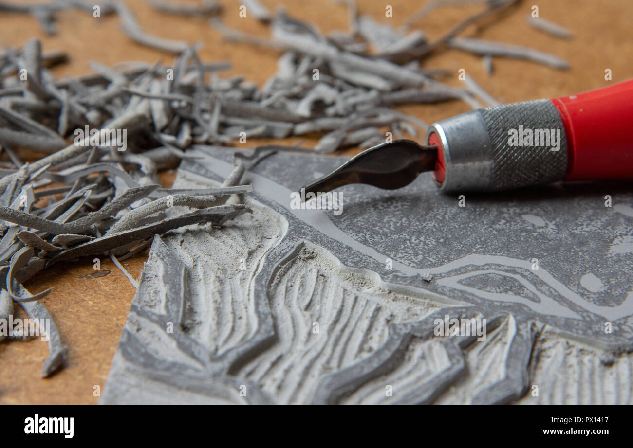 Mit lino Lino Cut Fräser und Reste von es Stockfoto