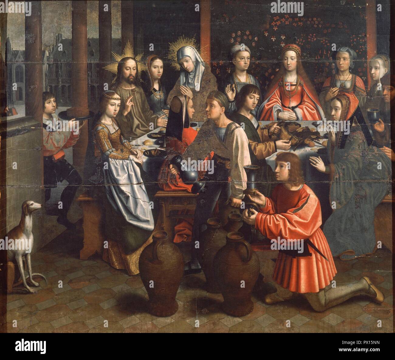 BODAS DE CANAA CON LOS REYES CATOLICOS - SIGLO XVI - PINTURA GOTICA FLAMENCA. Autor: DAVID, Gerard. Lage: CATEDRAL VIEJA. Plasencia. CACERES. Spanien. Stockfoto