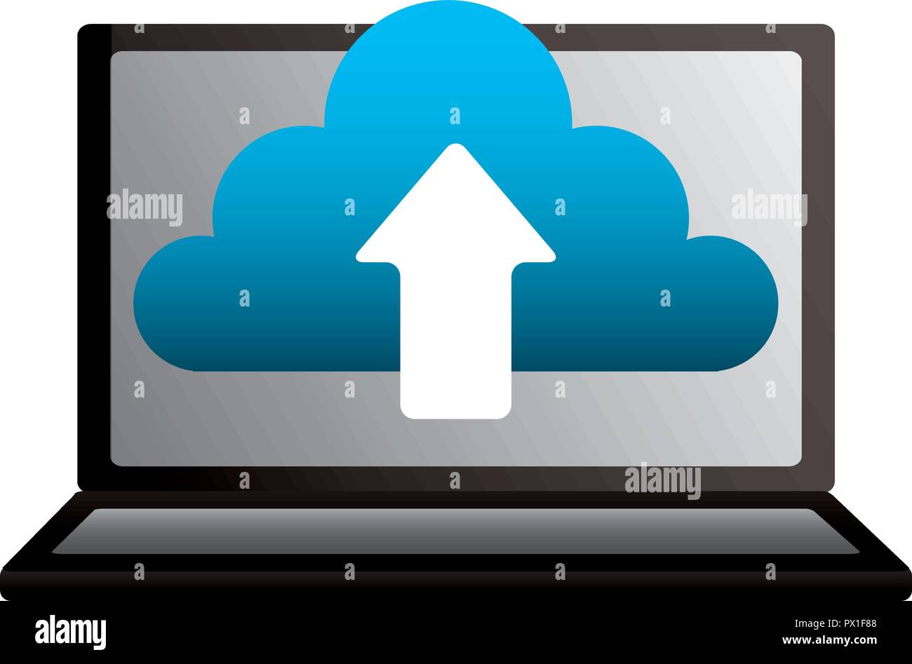 Laptop cloud computing Daten hochladen Vector Illustration Stock Vektor