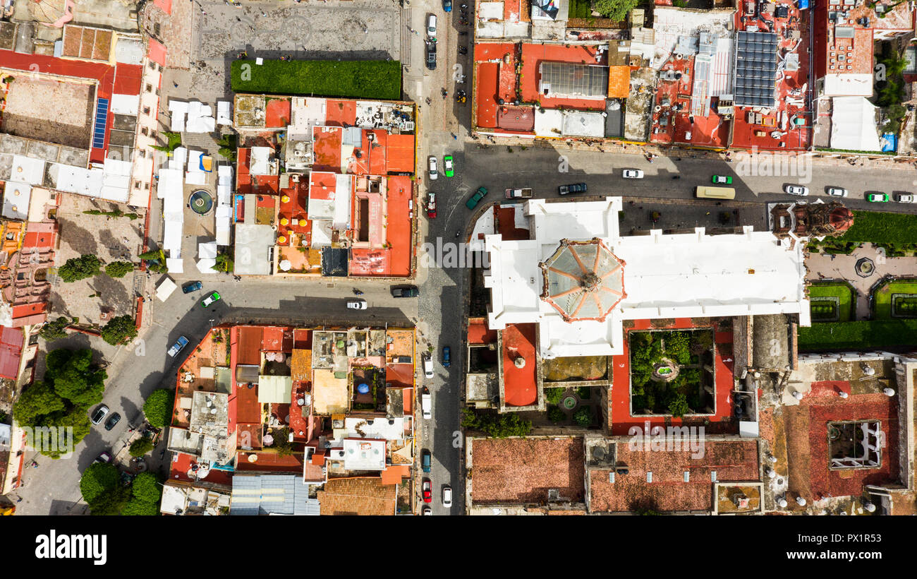 Luftaufnahme des Zocalo, historischen Zentrum von San Miguel de Allende, Mexiko Stockfoto